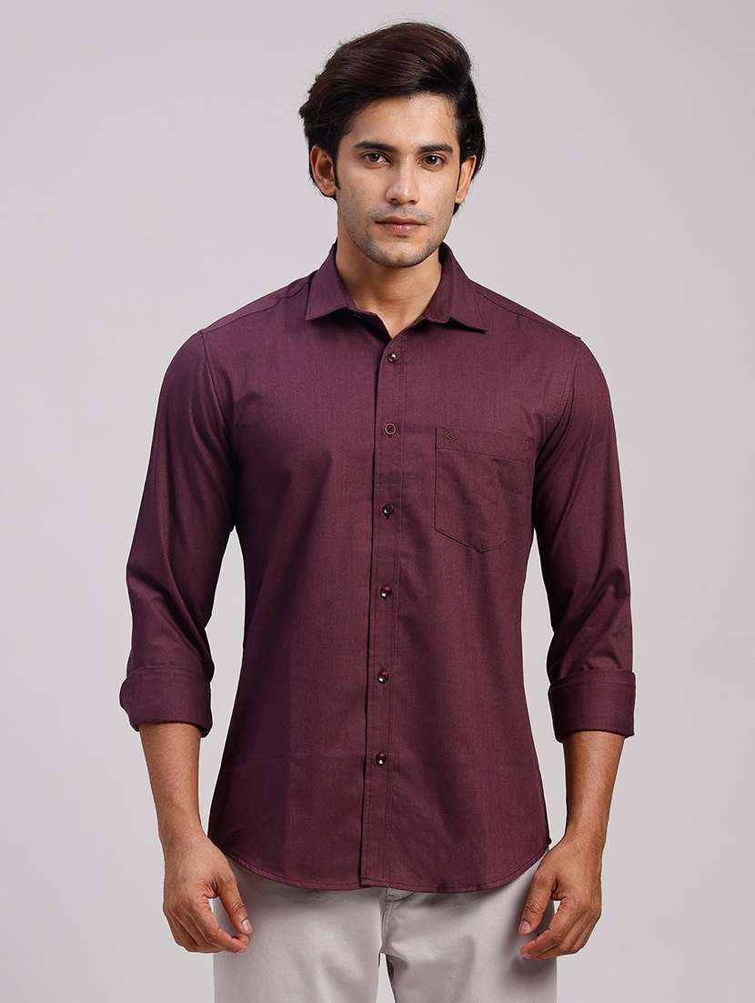 men solid collared slim fit casual shirt