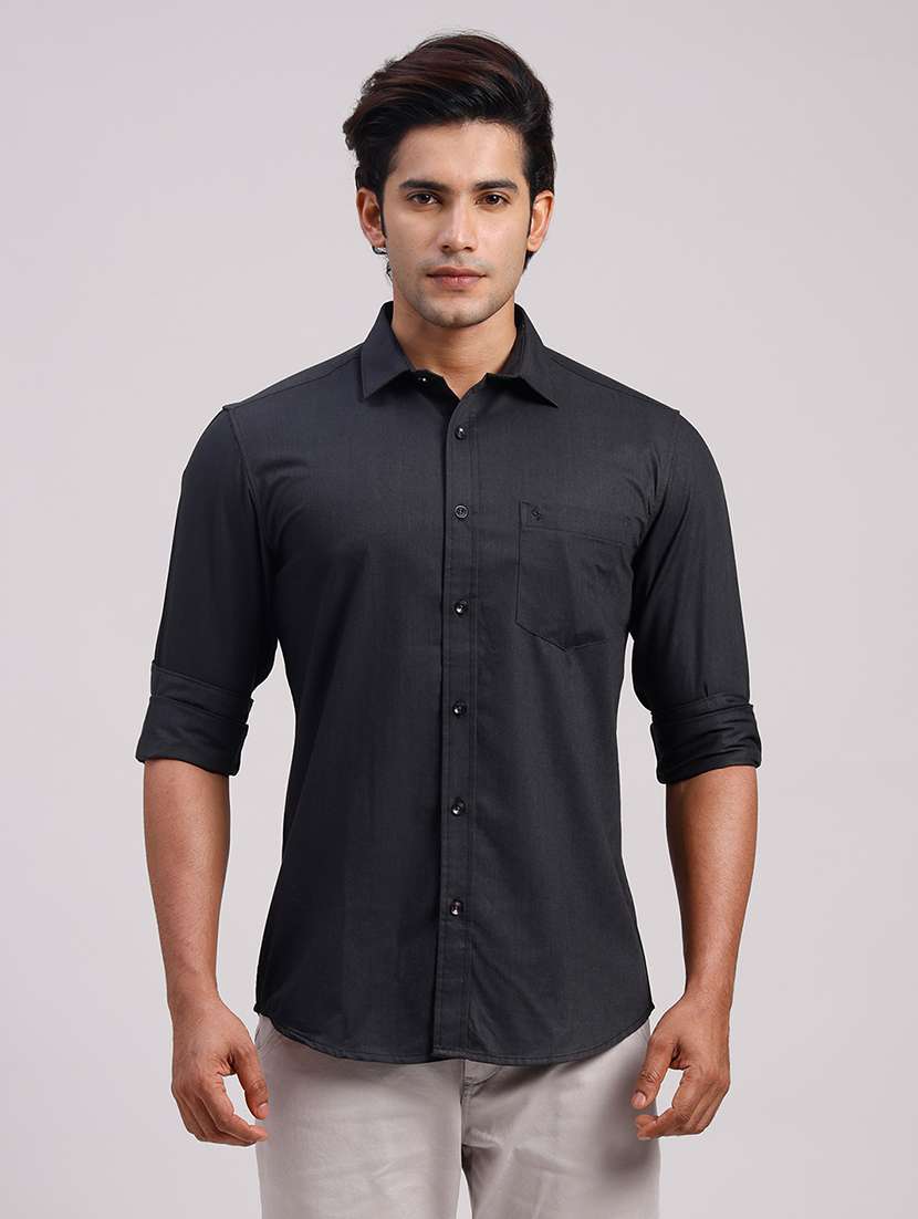 men solid collared slim fit casual shirt