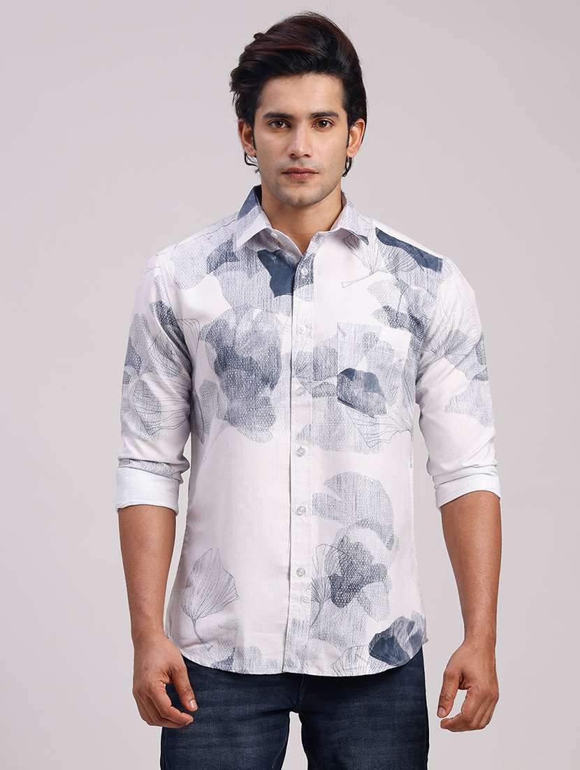 men printed collared slim fit casual shirt