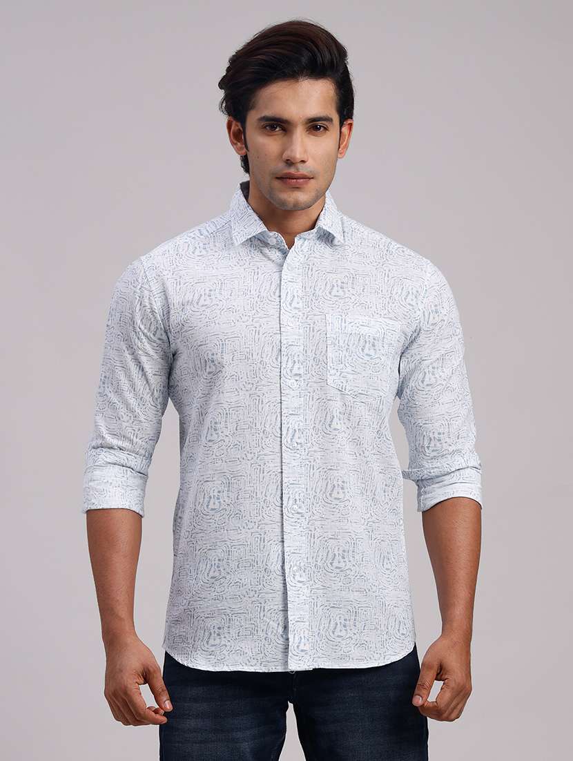 men printed collared slim fit casual shirt