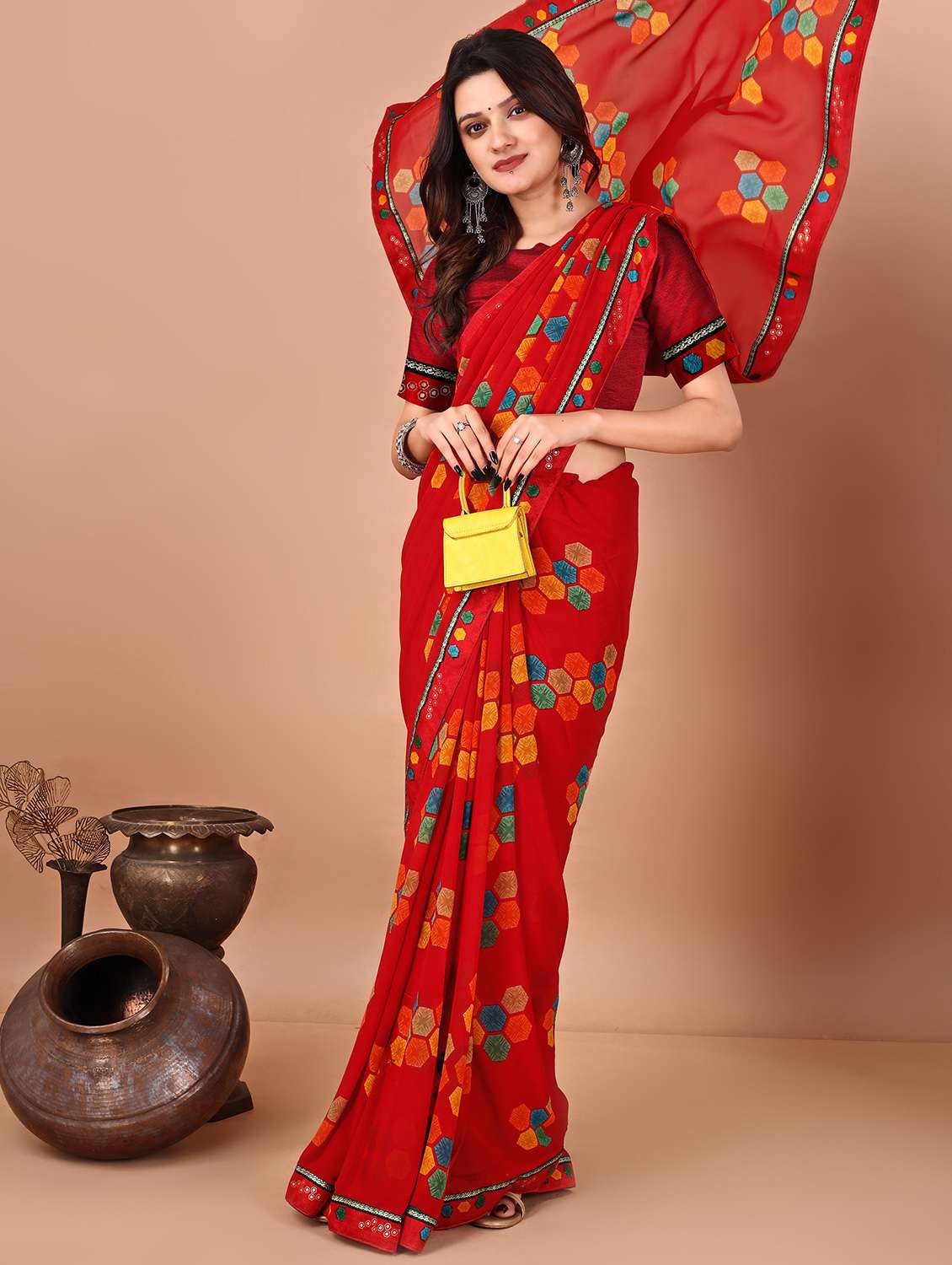 women printed casual wear saree with blouse