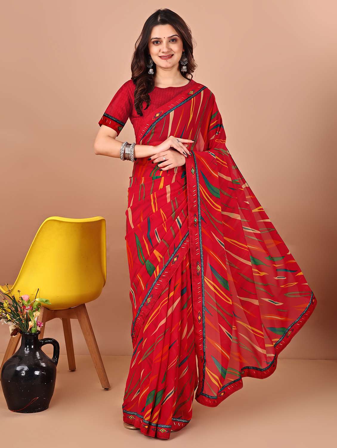 women printed casual wear saree with blouse