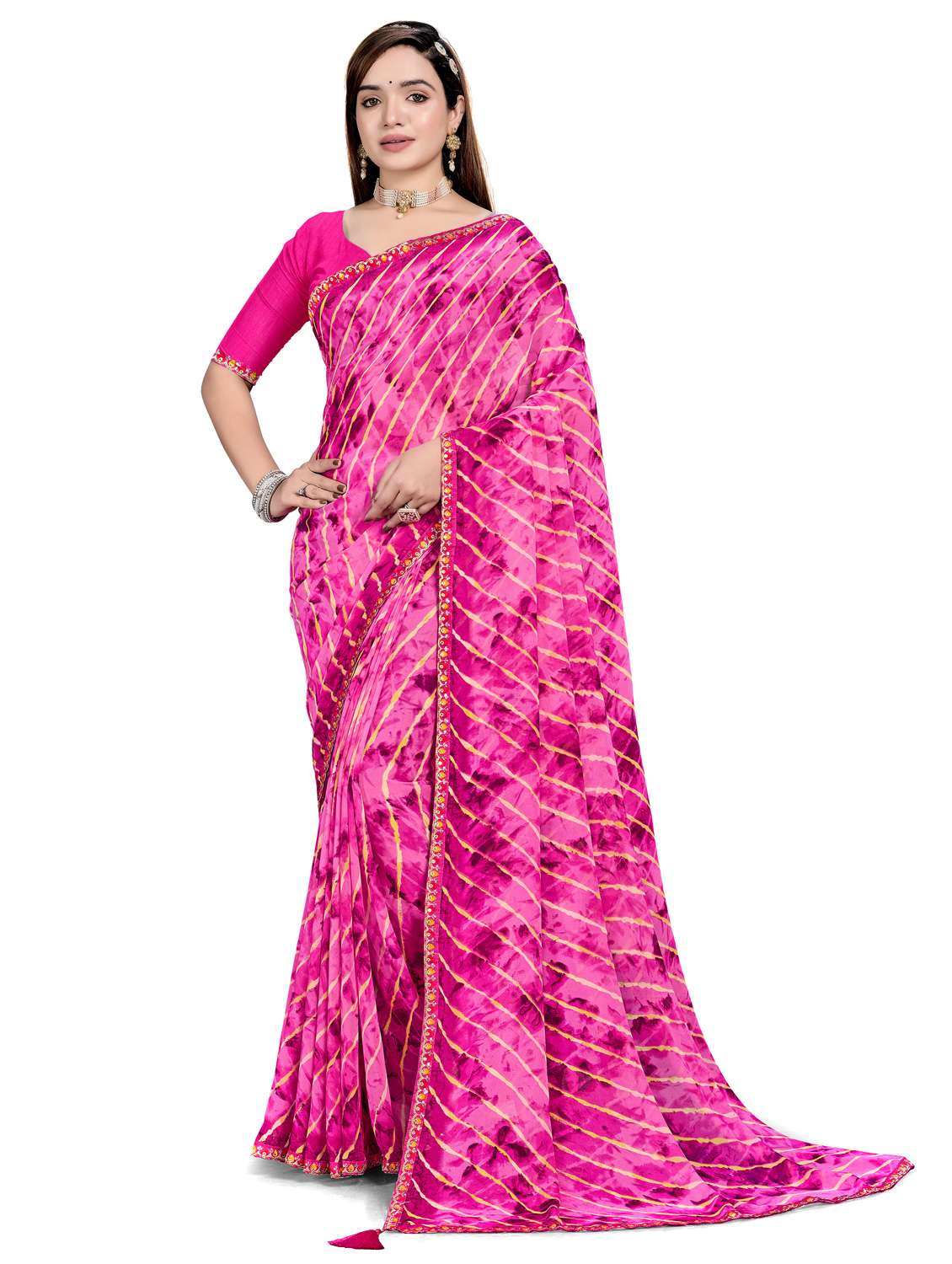 women printed casual wear saree with blouse
