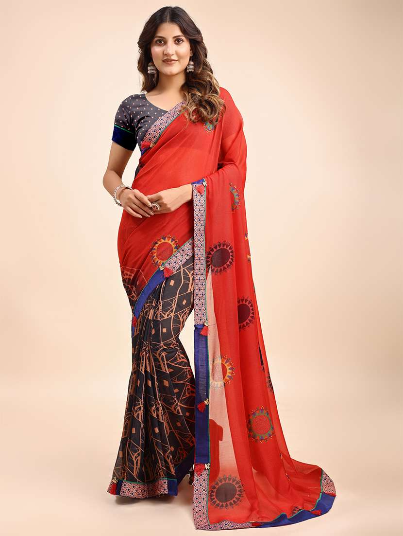 women printed half & half saree with blouse