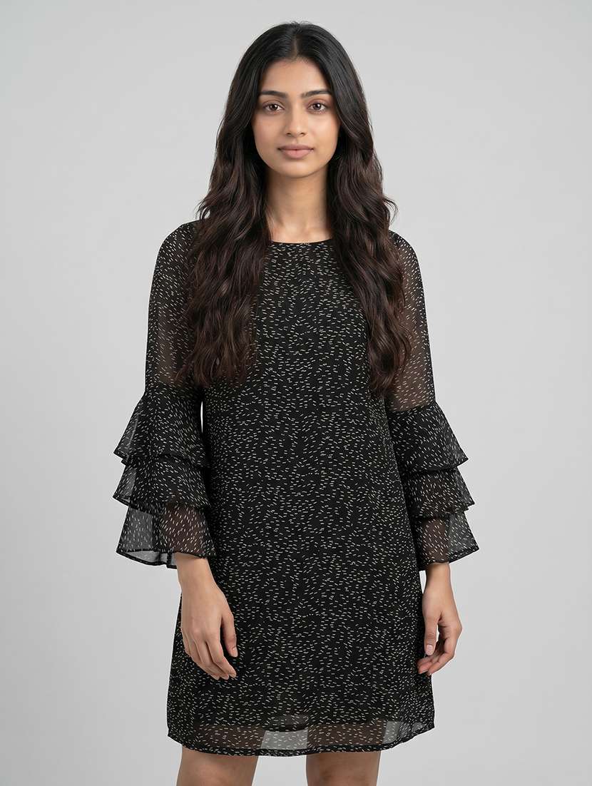 women printed bell sleeves sheath dress