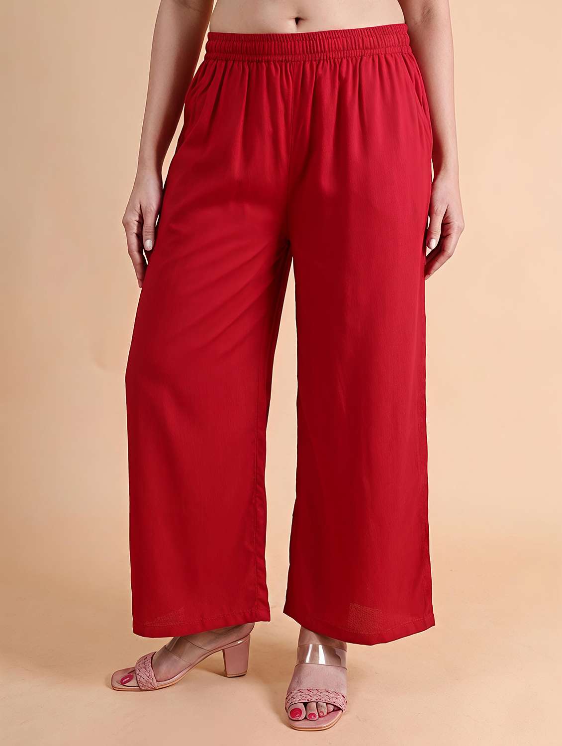 women solid mid rise wide leg trouser - 22604798 -  Standard Image - 2