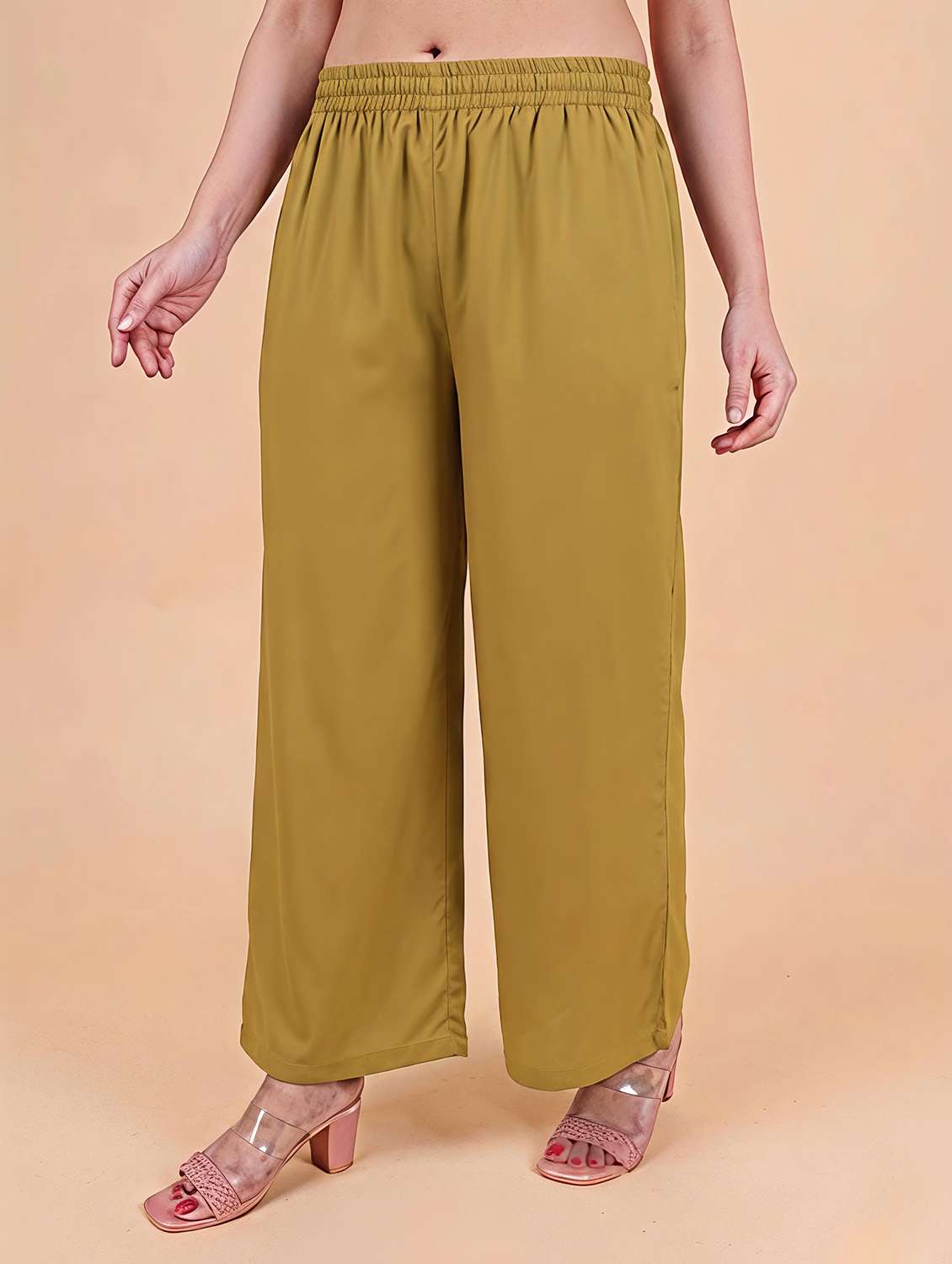 women solid mid rise wide leg trouser - 22604803 -  Standard Image - 2