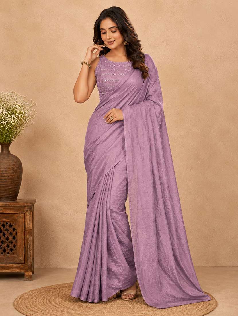 women solid plain saree with blouse - 22604815 -  Standard Image - 2