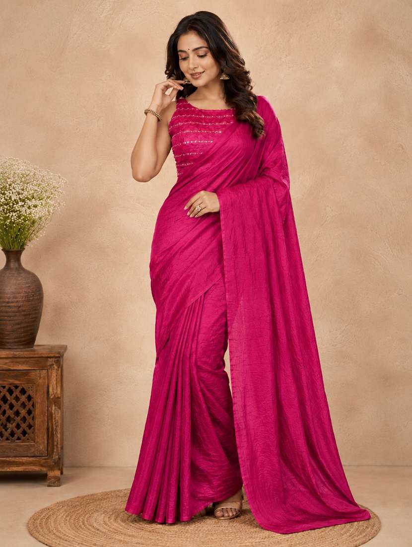 women solid plain saree with blouse - 22604821 -  Standard Image - 2