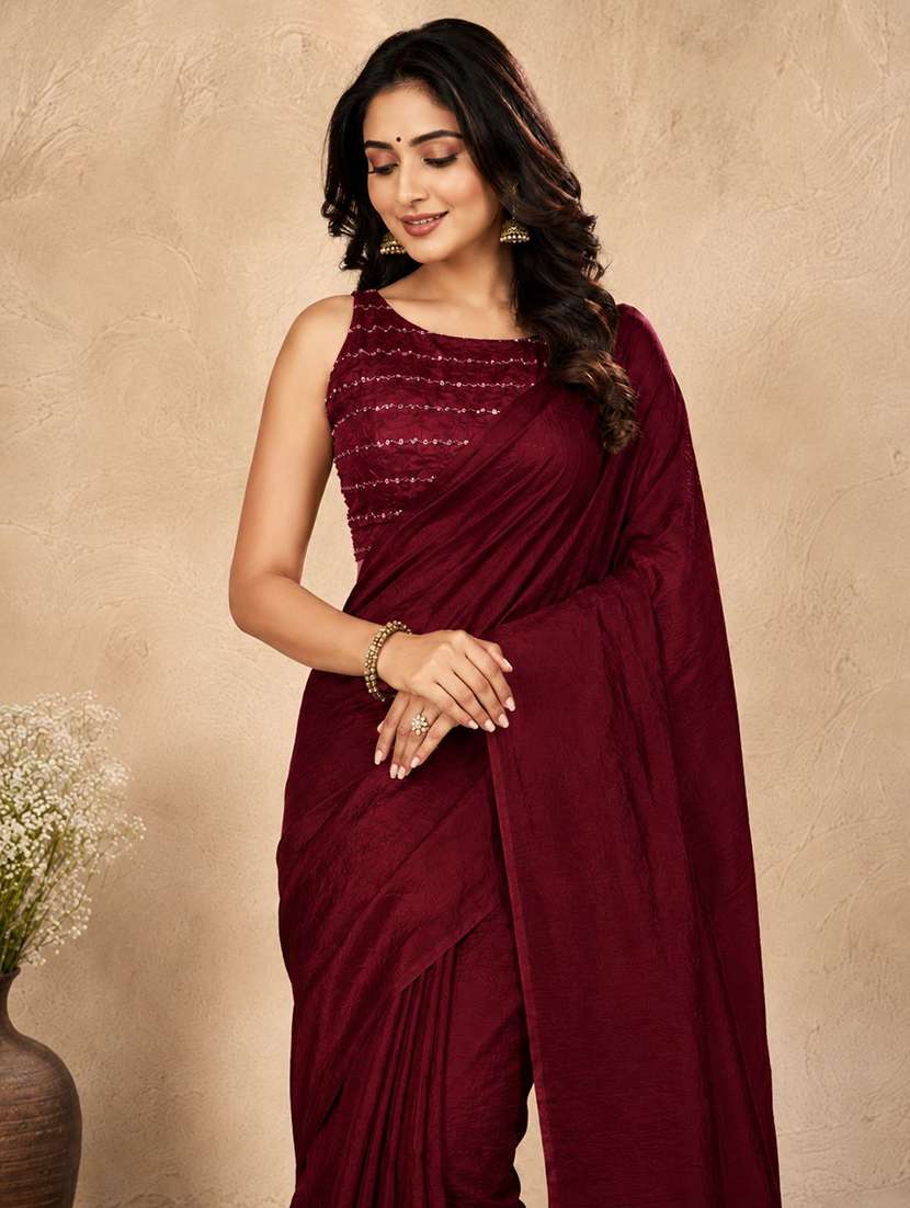 women solid plain saree with blouse - 22604822 -  Standard Image - 2