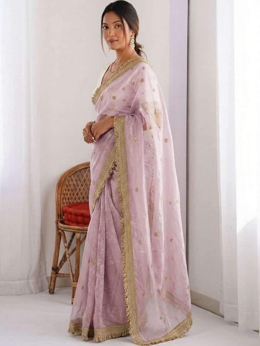 women solid with work embroidered saree with blouse - 22604831 -  Standard Image - 2