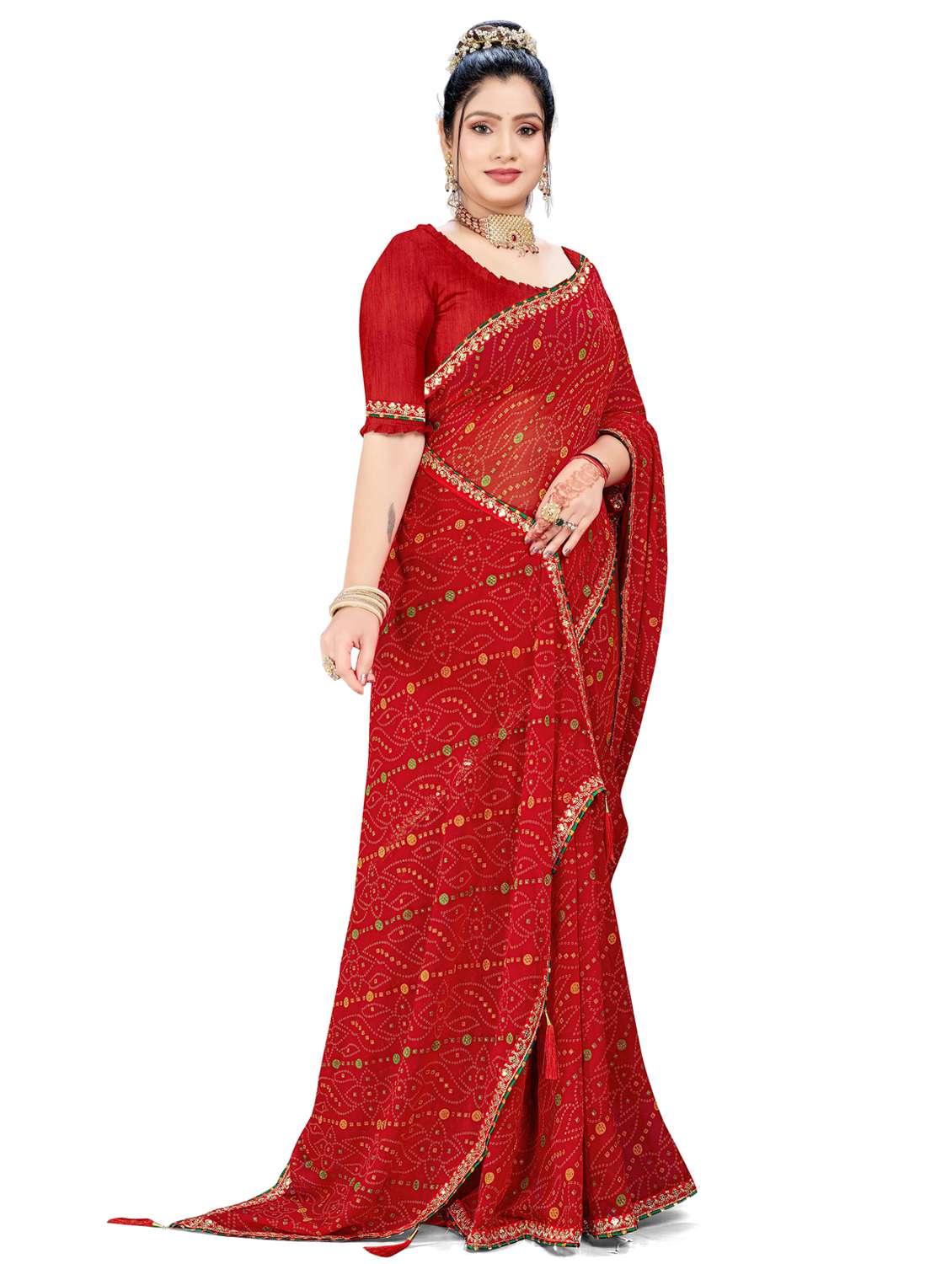 women bandhani printed saree with blouse - 22604844 -  Standard Image - 2
