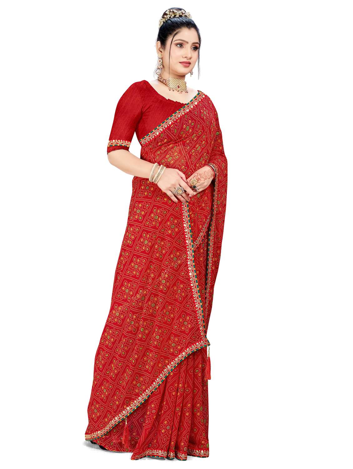 Women Bandhani Printed Saree With Blouse - 22604845 -  Standard Image - 2