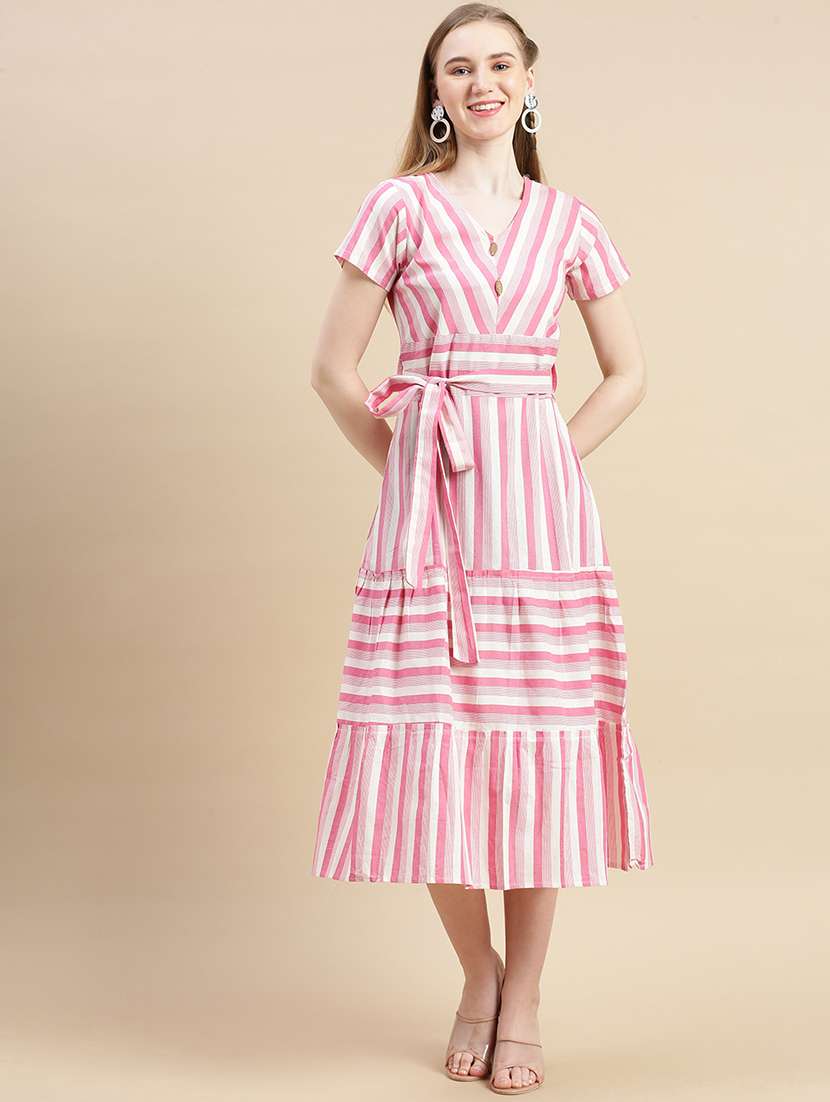Women Printed Short Sleeves Tiered Dress - 22604892 -  Standard Image - 2