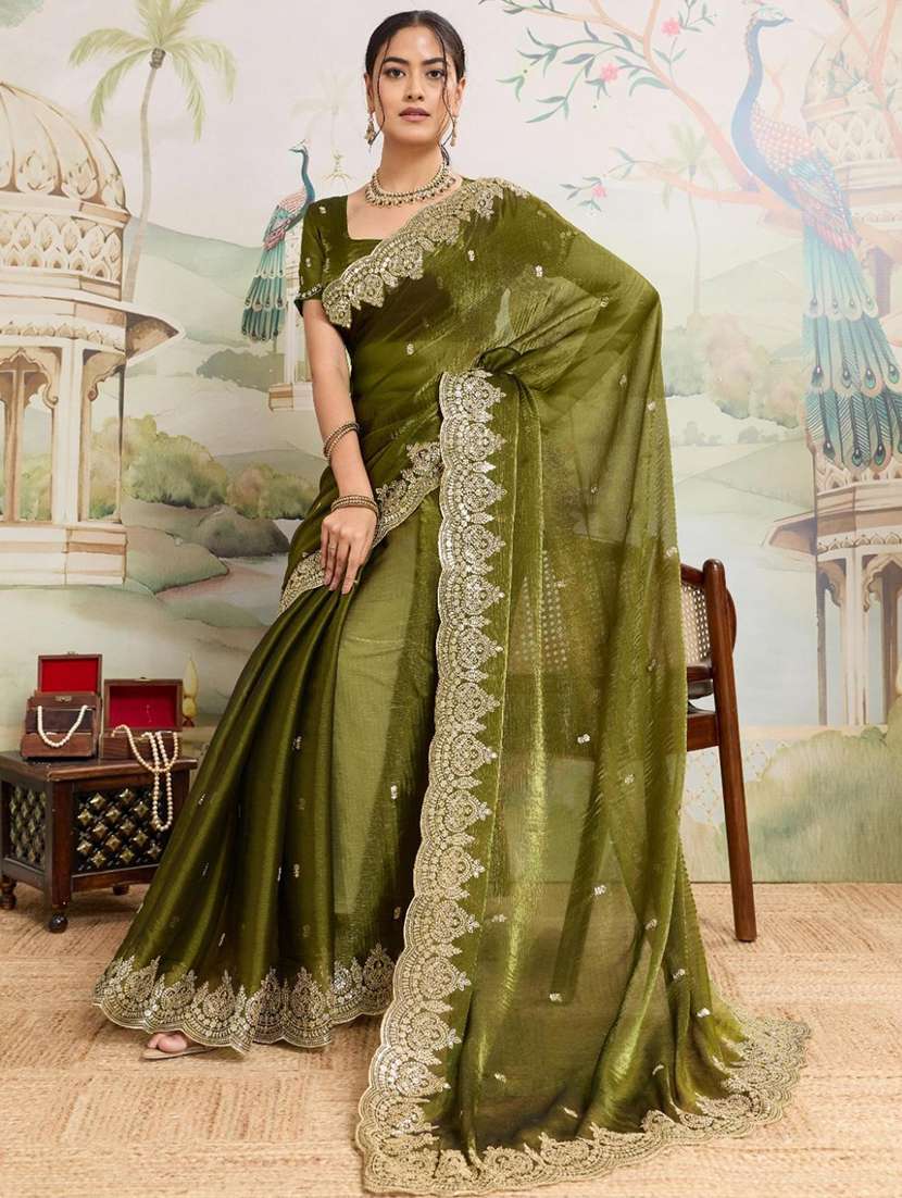 women solid with work embroidered saree with blouse