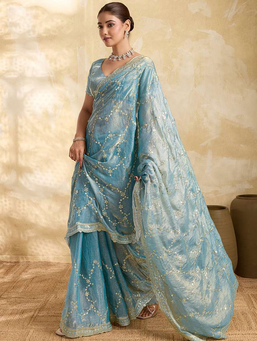 women solid with work embroidered saree with blouse - 22605157 -  Standard Image - 2