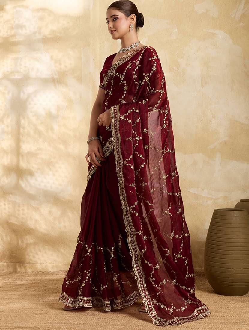 women solid with work embroidered saree with blouse - 22605158 -  Standard Image - 2