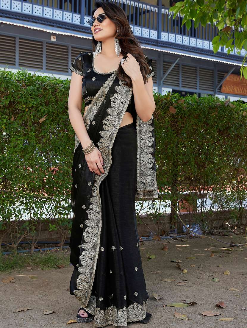 women solid with work embroidered saree with blouse - 22605191 -  Standard Image - 2