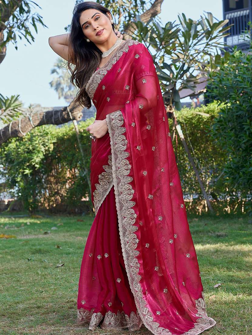 women solid with work embroidered saree with blouse - 22605195 -  Standard Image - 2