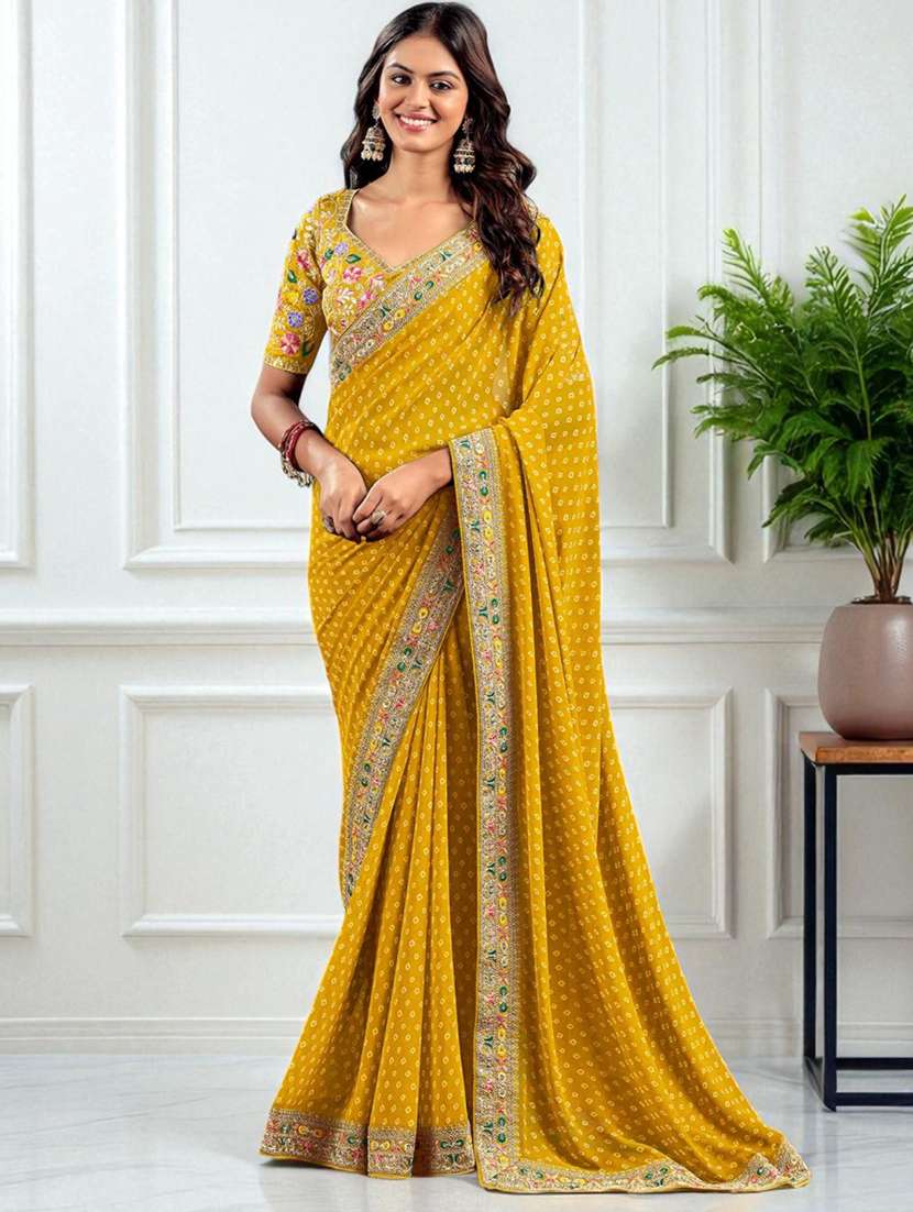 women bandhani printed saree with blouse