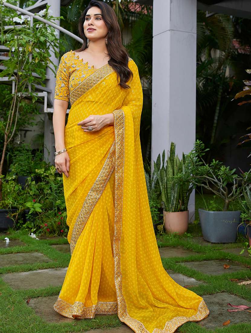 women bandhani printed saree with blouse