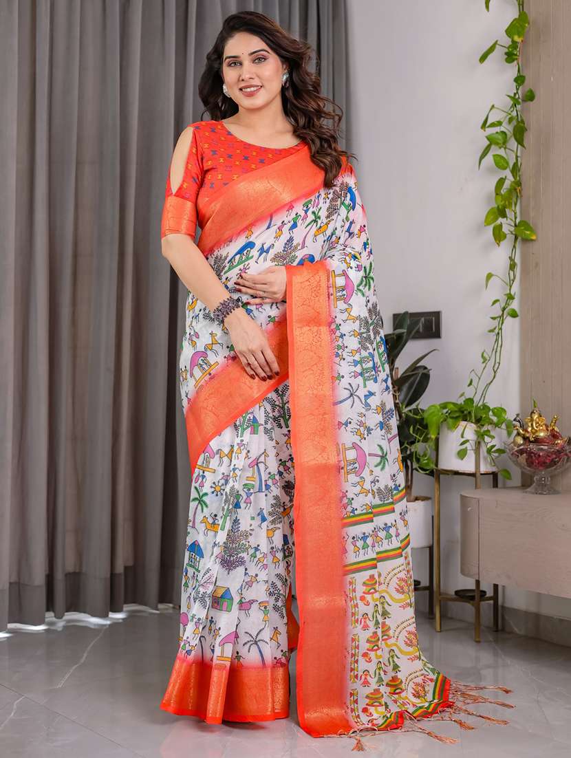 women printed bordered saree with blouse - 22605309 -  Standard Image - 2