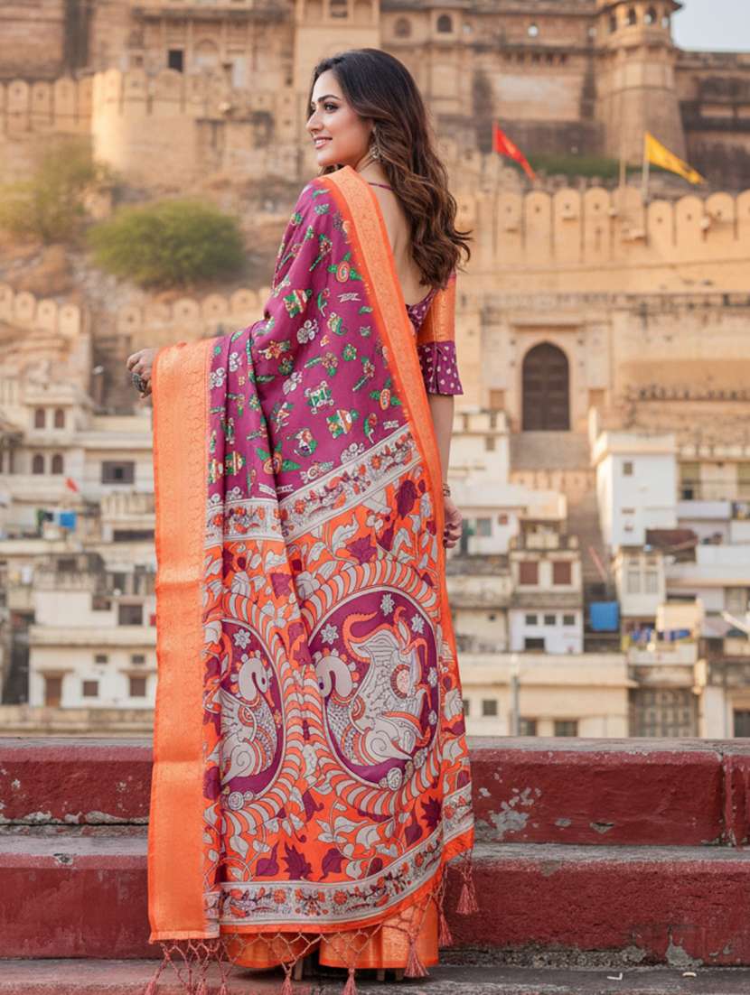 women printed bordered saree with blouse - 22605396 -  Standard Image - 2