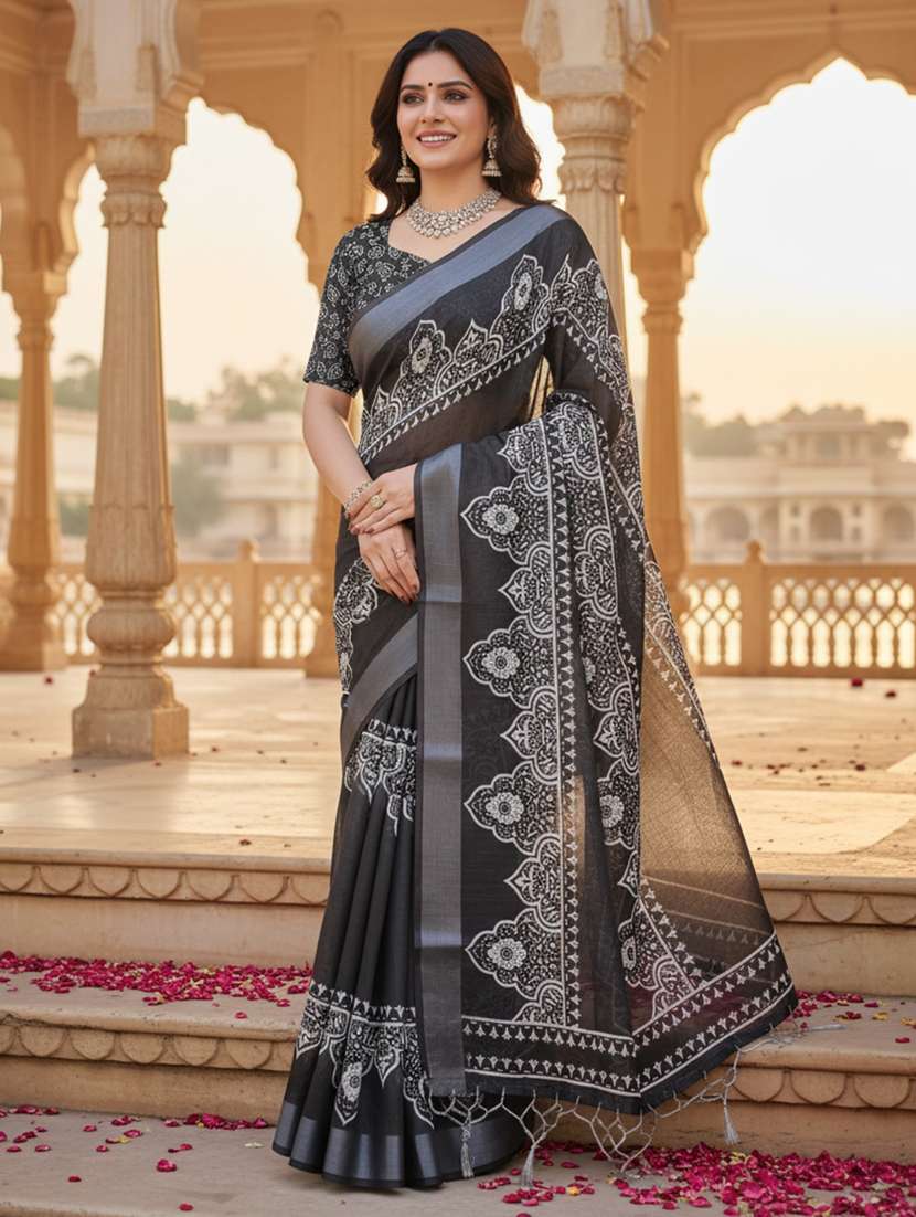 women printed casual wear saree with blouse
