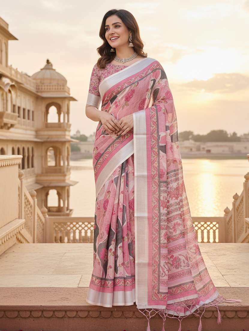 women printed casual wear saree with blouse