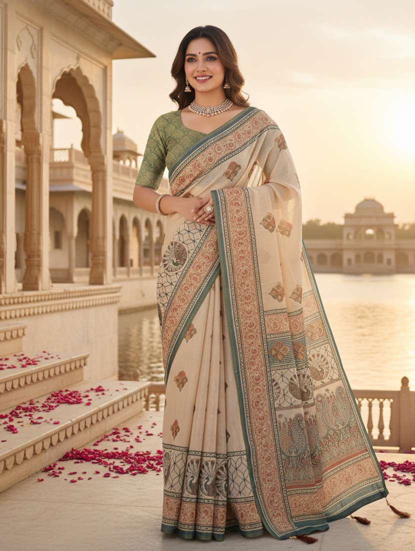women printed casual wear saree with blouse