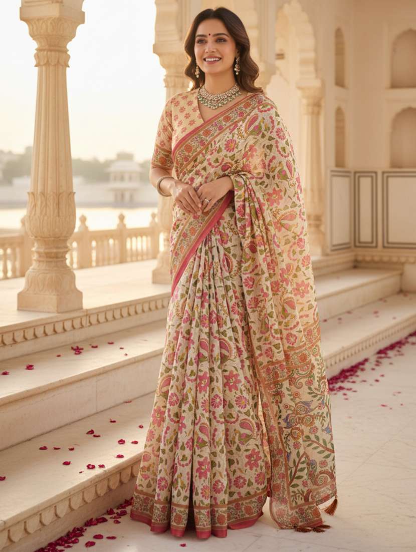 women printed casual wear saree with blouse - 22605518 -  Standard Image - 2