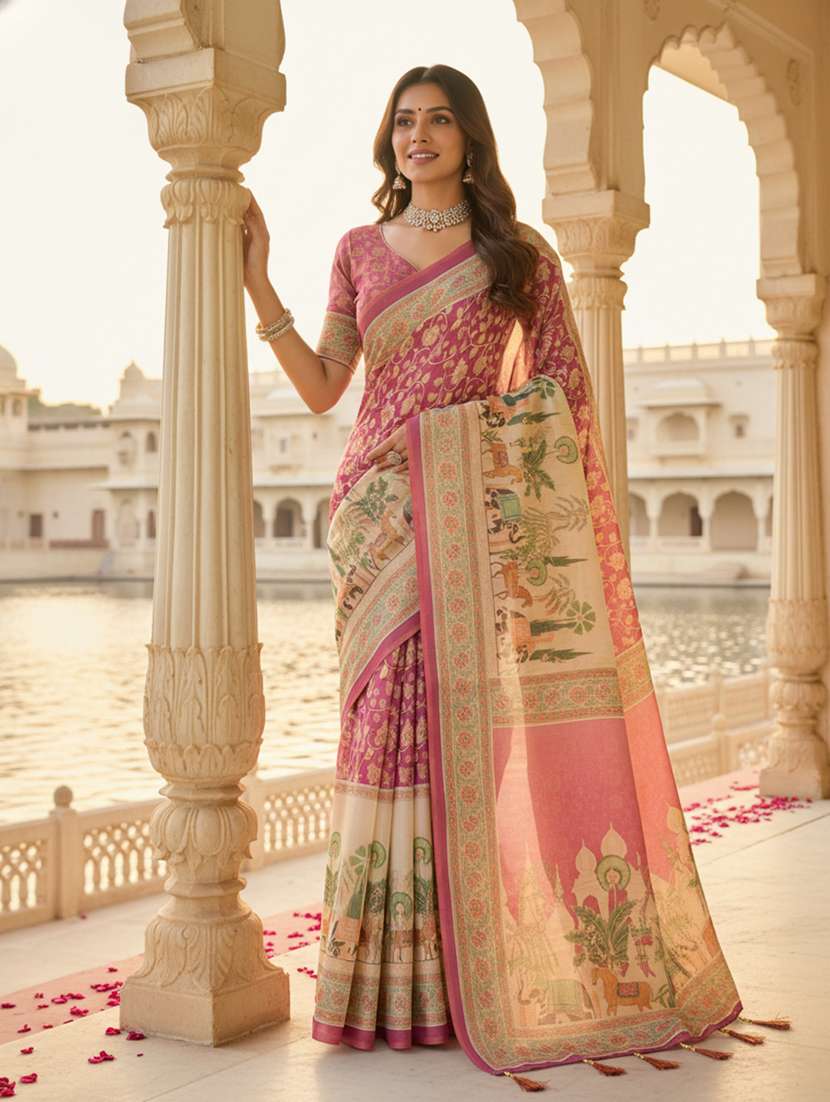 women printed casual wear saree with blouse
