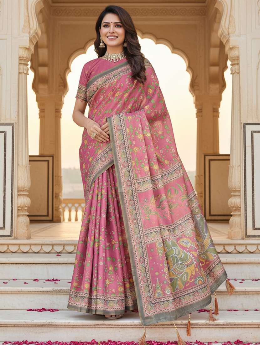 women printed casual wear saree with blouse