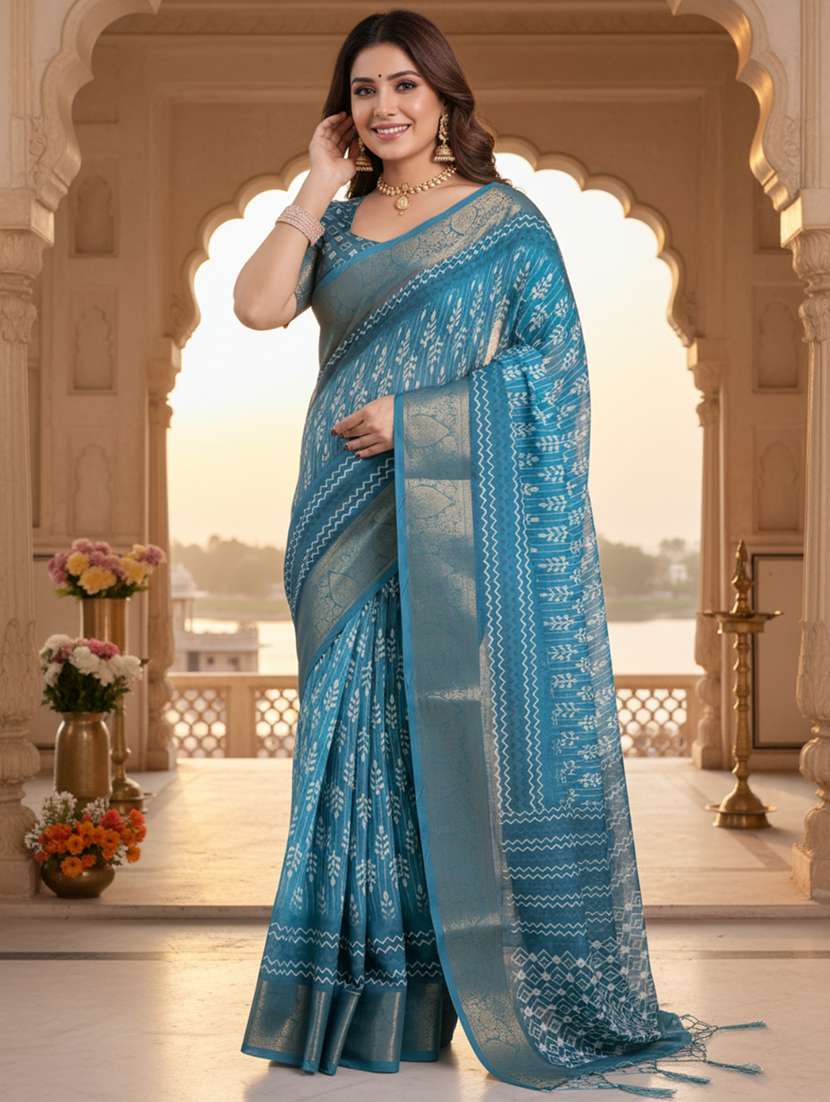 women printed casual wear saree with blouse - 22605530 -  Standard Image - 2