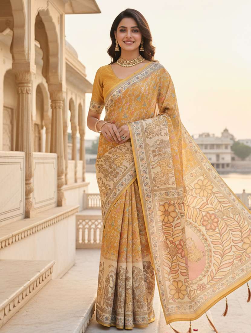 women printed casual wear saree with blouse