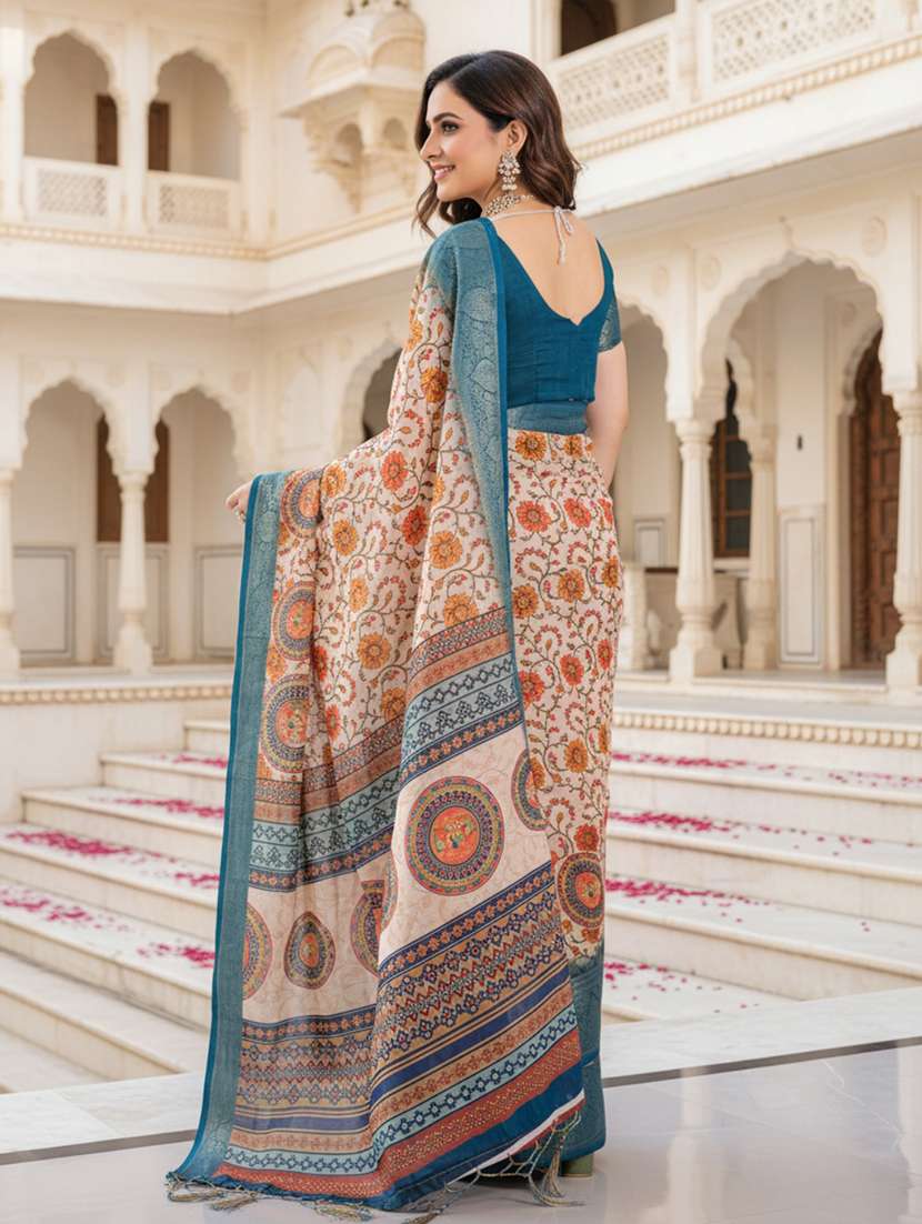 women printed casual wear saree with blouse - 22605556 -  Standard Image - 2