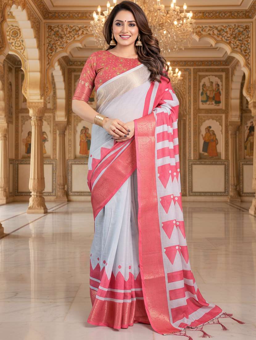 women printed casual wear saree with blouse