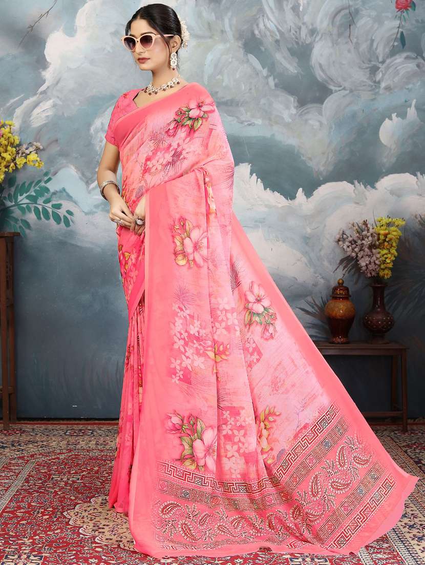 women printed casual wear saree with blouse - 22605705 -  Standard Image - 2