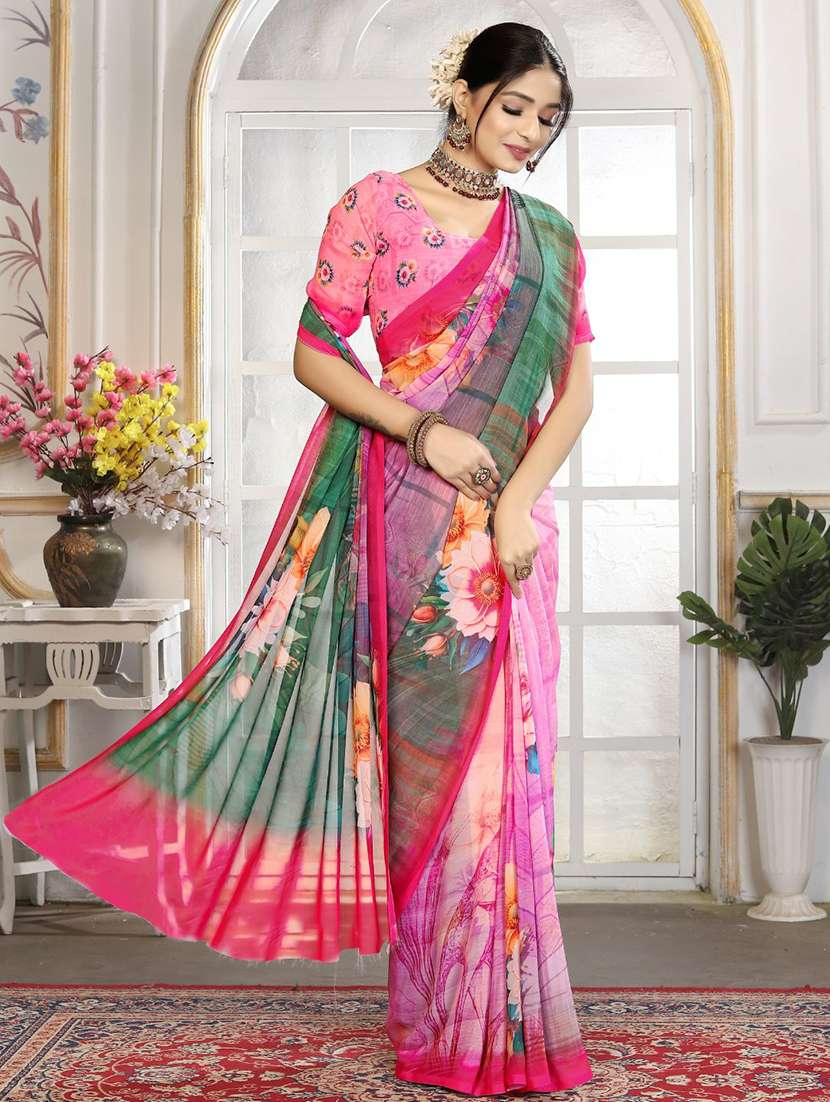 women printed casual wear saree with blouse - 22605708 -  Standard Image - 2