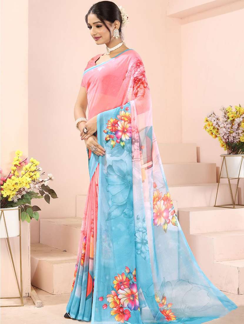 women printed casual wear saree with blouse - 22605709 -  Standard Image - 2