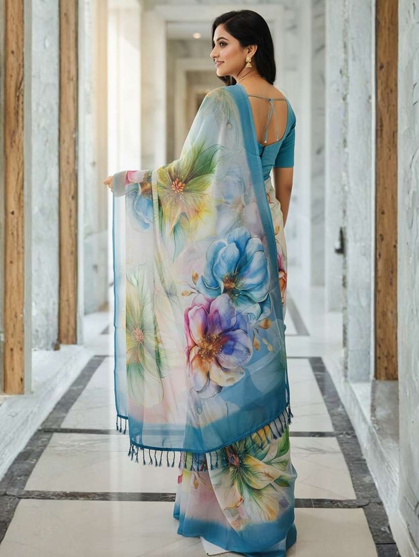 women printed casual wear saree with blouse - 22605719 -  Standard Image - 2