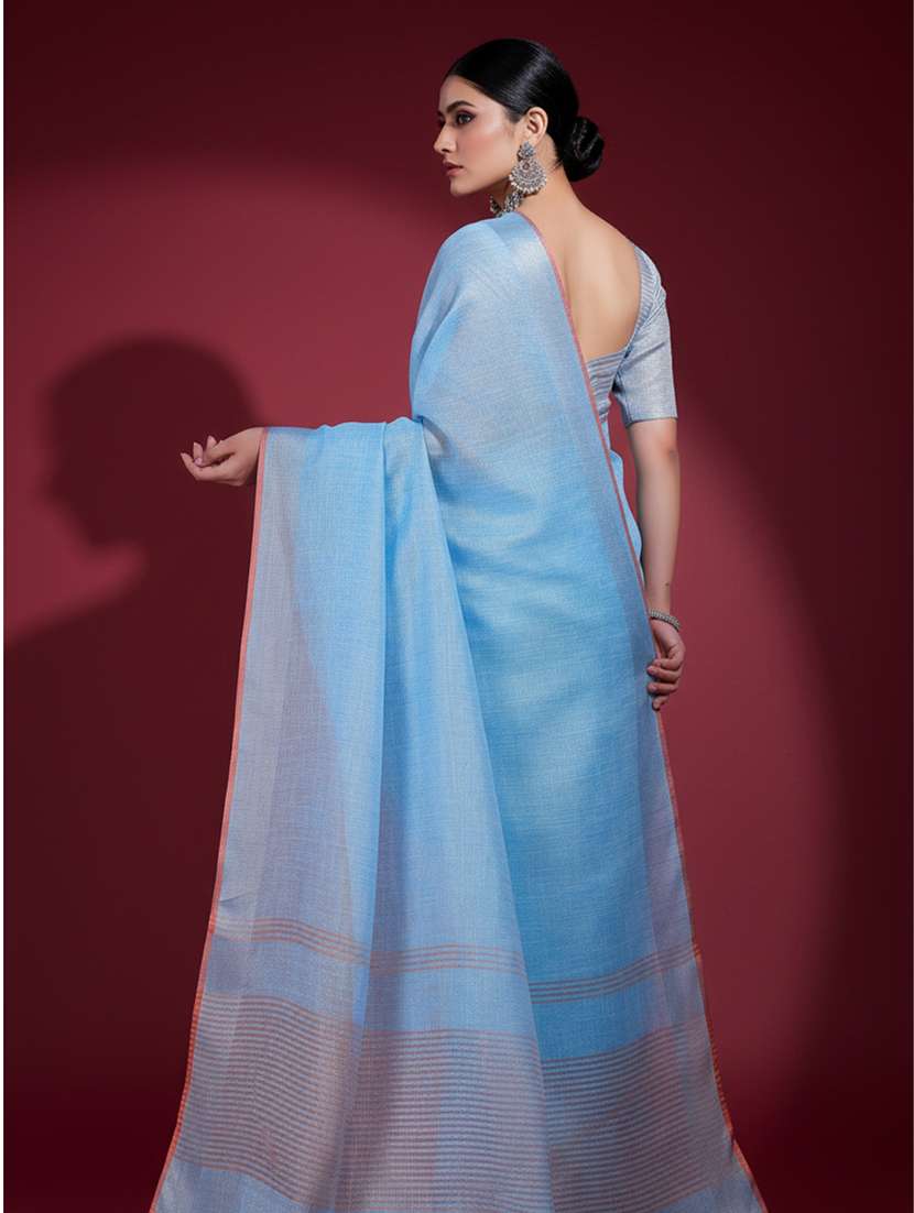 women solid with bordered handloom saree with blouse - 22605964 -  Standard Image - 2