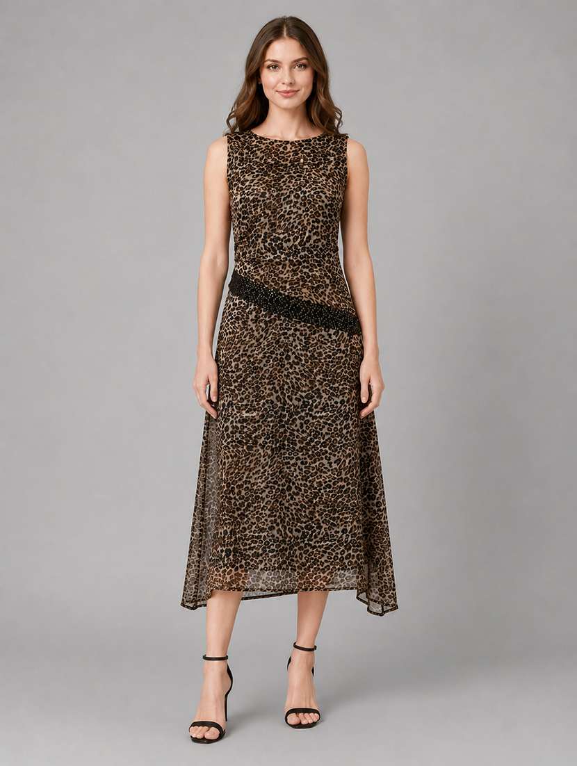 women printed sleeveless a-line dress - 22606022 -  Standard Image - 2