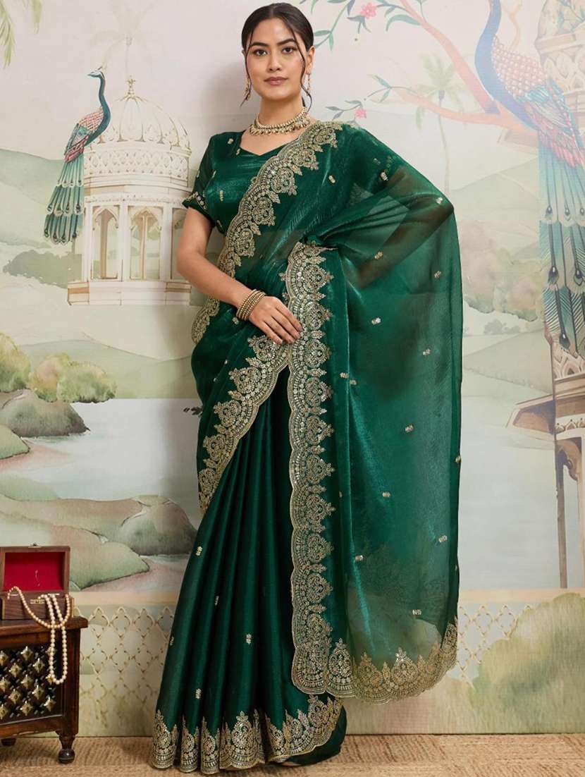 women solid with work embroidered saree with blouse