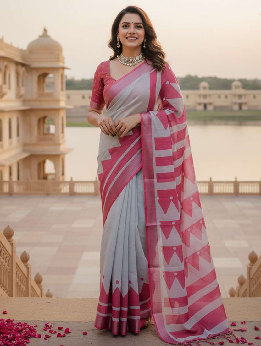 women printed casual wear saree with blouse