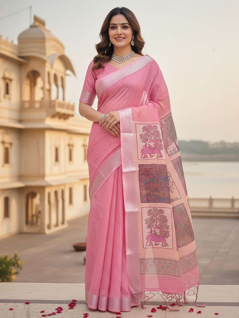 women printed casual wear saree with blouse