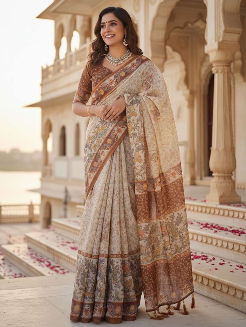 women printed casual wear saree with blouse - 22606189 -  Standard Image - 2