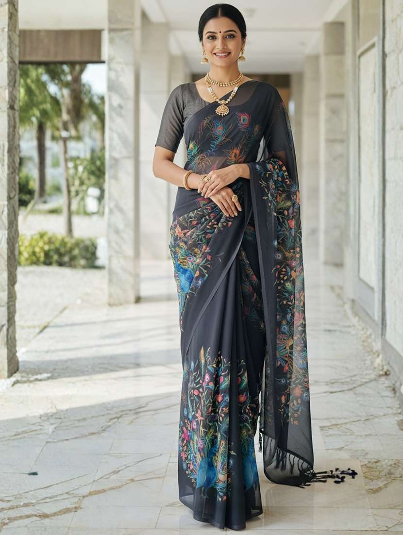 women printed casual wear saree with blouse