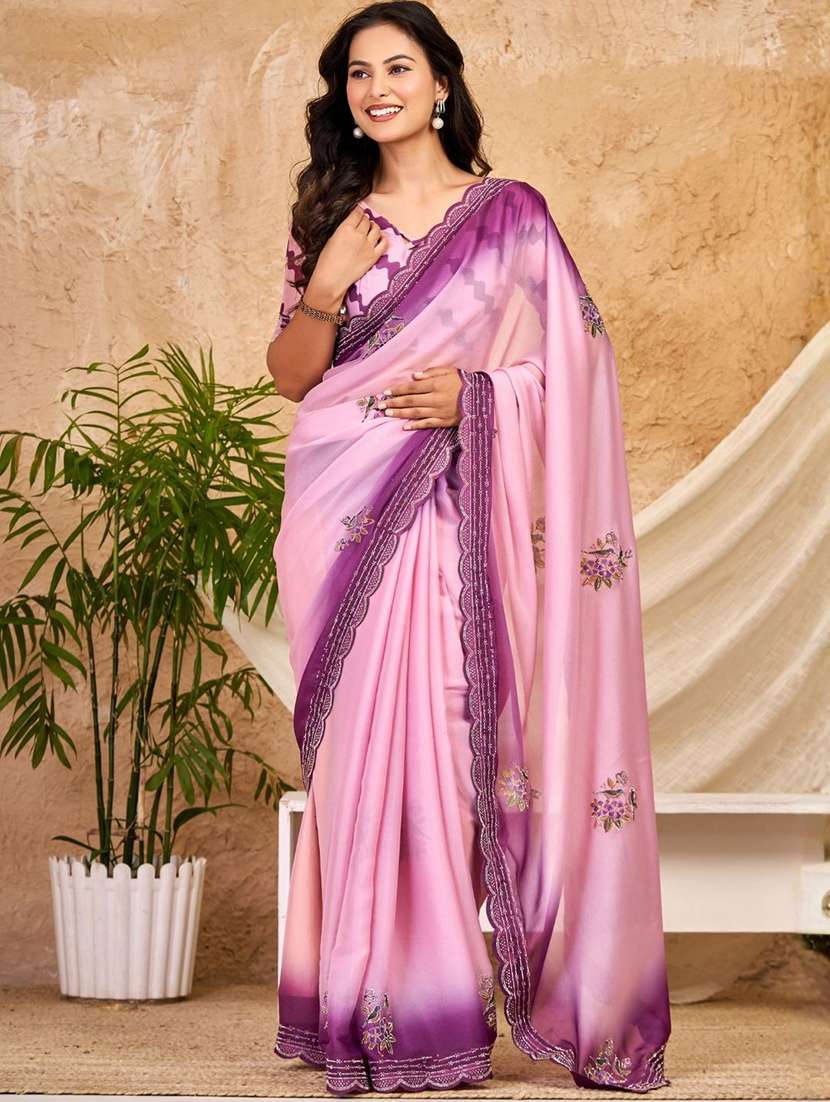women ombre embellished bordered saree with blouse - 22606367 -  Standard Image - 2