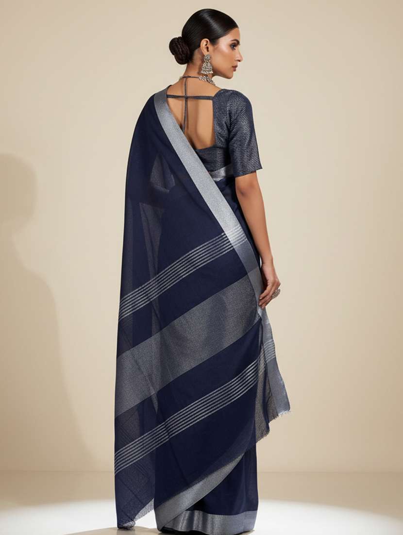 women solid with bordered handloom saree with blouse - 22606392 -  Standard Image - 2